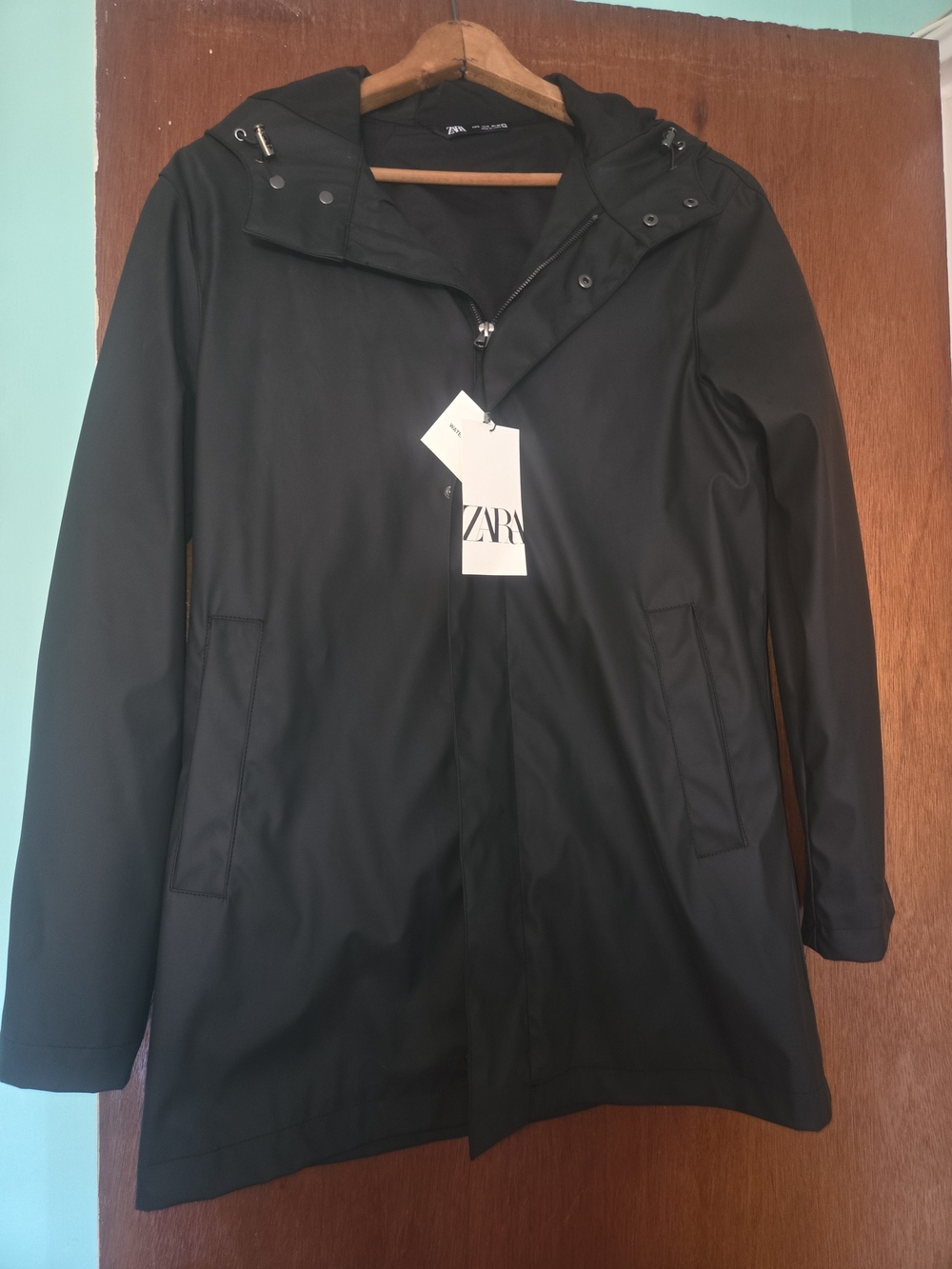 Zara Black Hooded Raincoat
